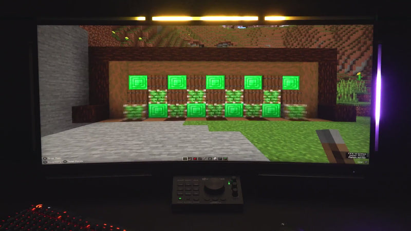 Minecraft with the Audio Radar plugin, showing different sound types mapped to their own colors around the screen.
